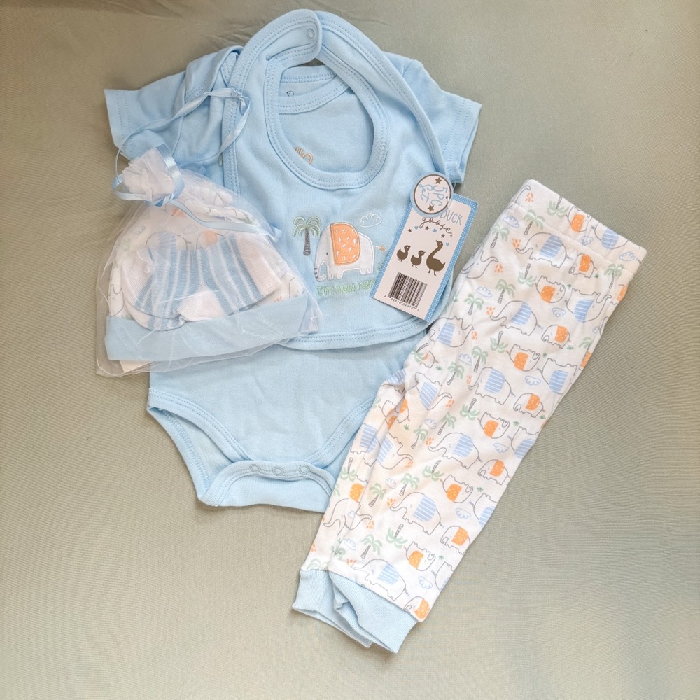 Duck Duck Goose Baby Boy Elephant 5-Piece Outfit Set 3-6M NWT